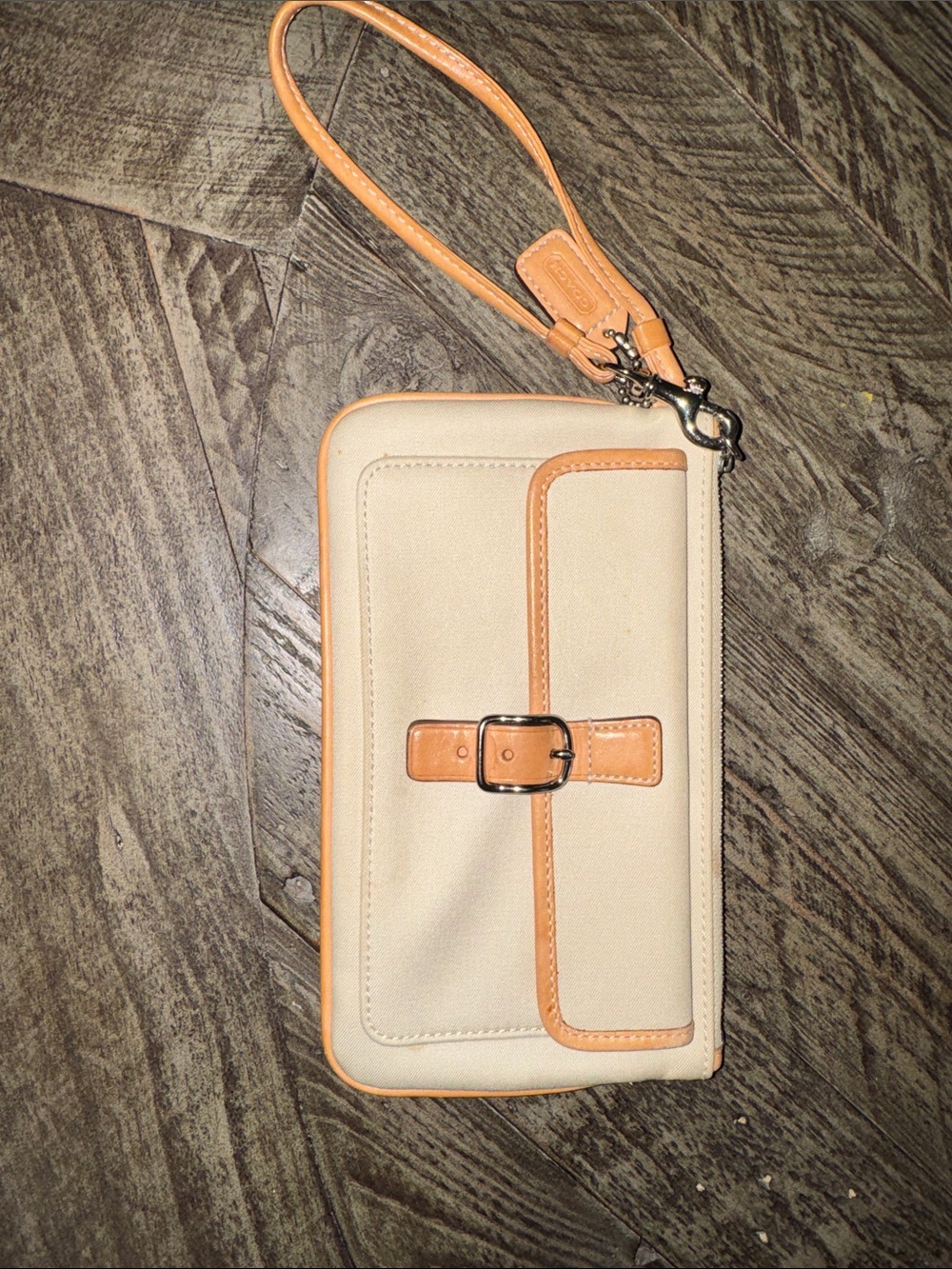 Coach Convertible Wristlet Wallet in Cream with Tan Trim